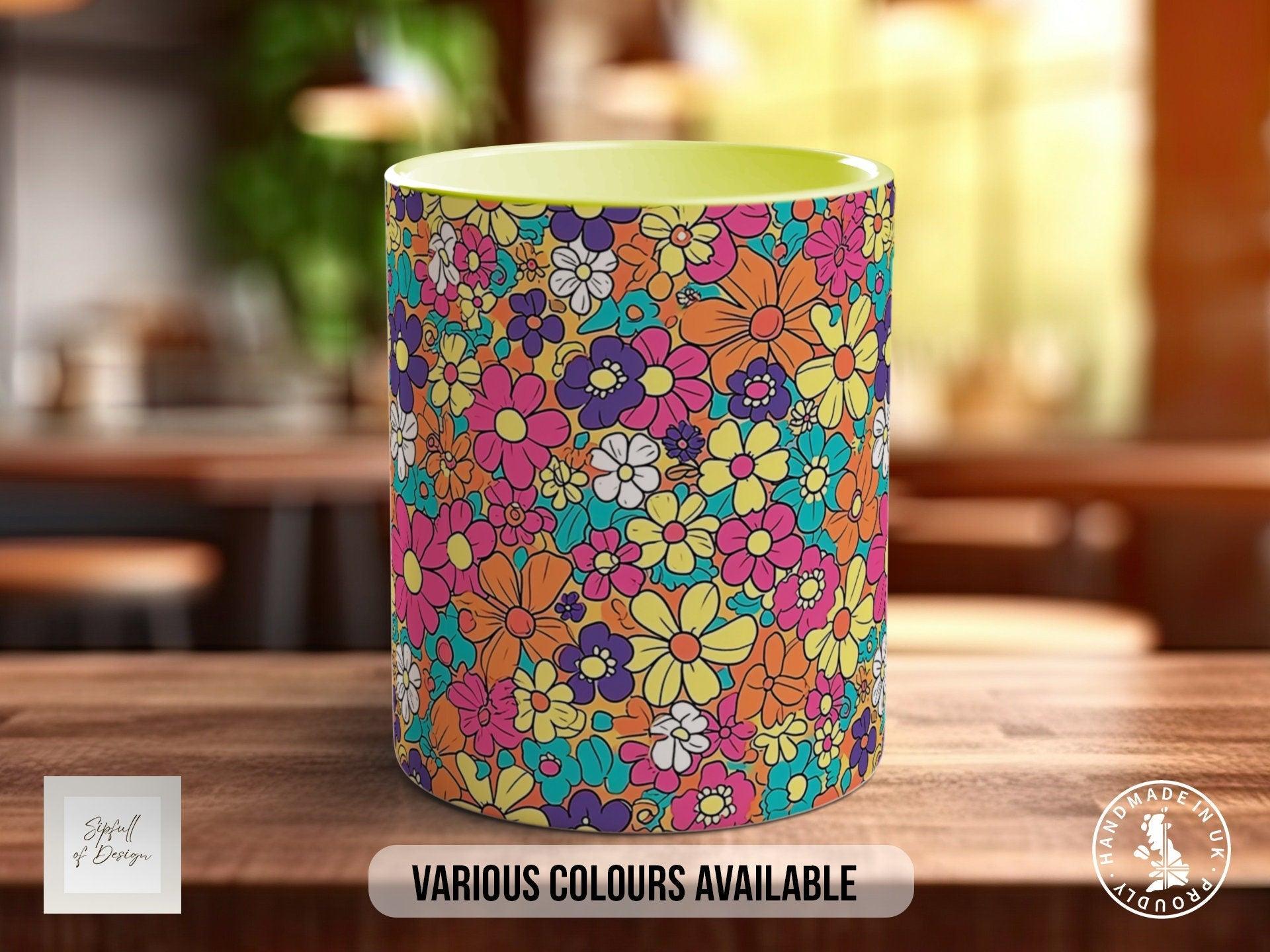 Coloured Groovy Flowers Full Wrap Art Mug - Design 8 - Sipfull of Design