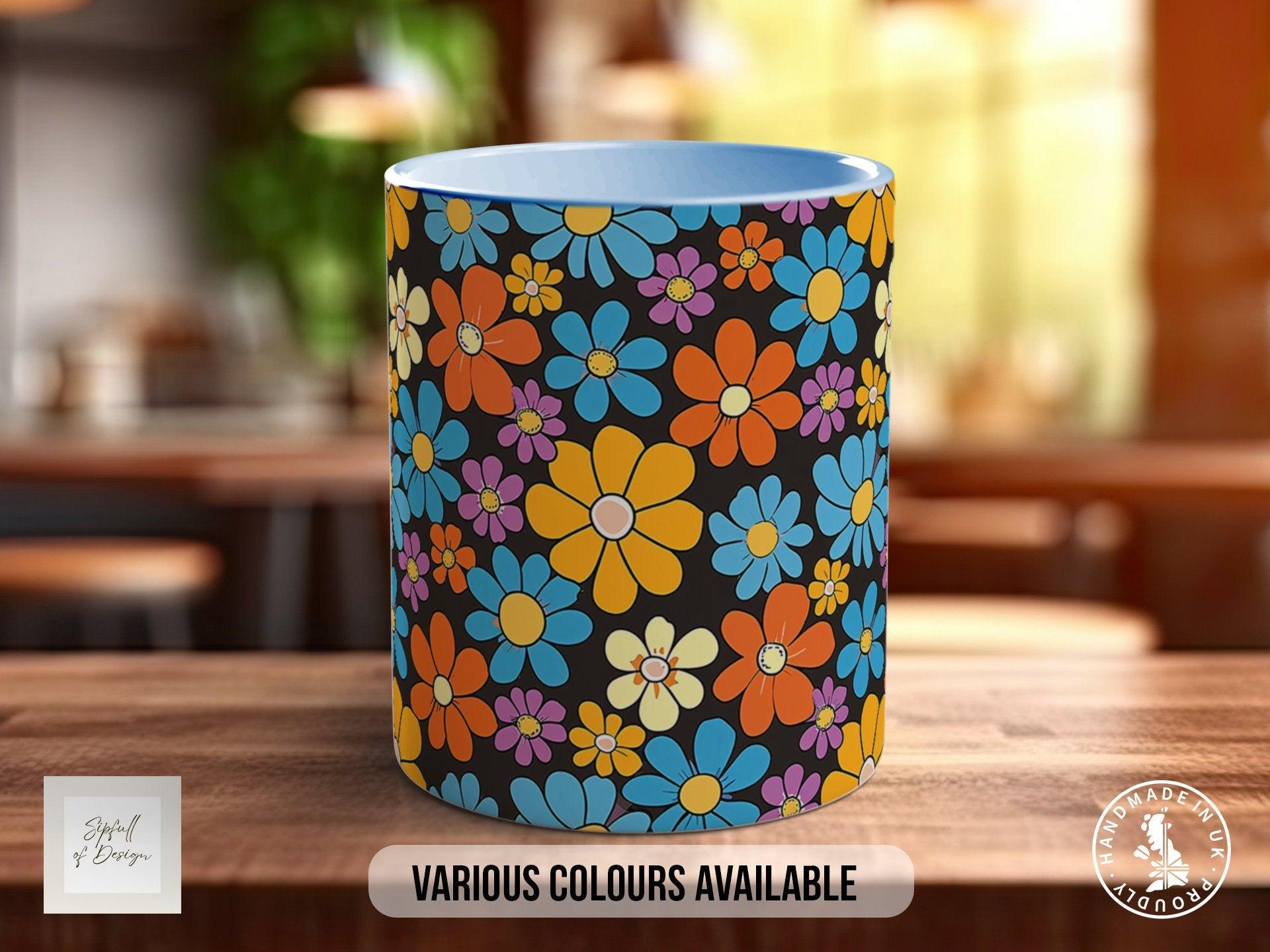 Coloured Groovy Flowers Full Wrap Art Mug - Design 12 - Sipfull of Design