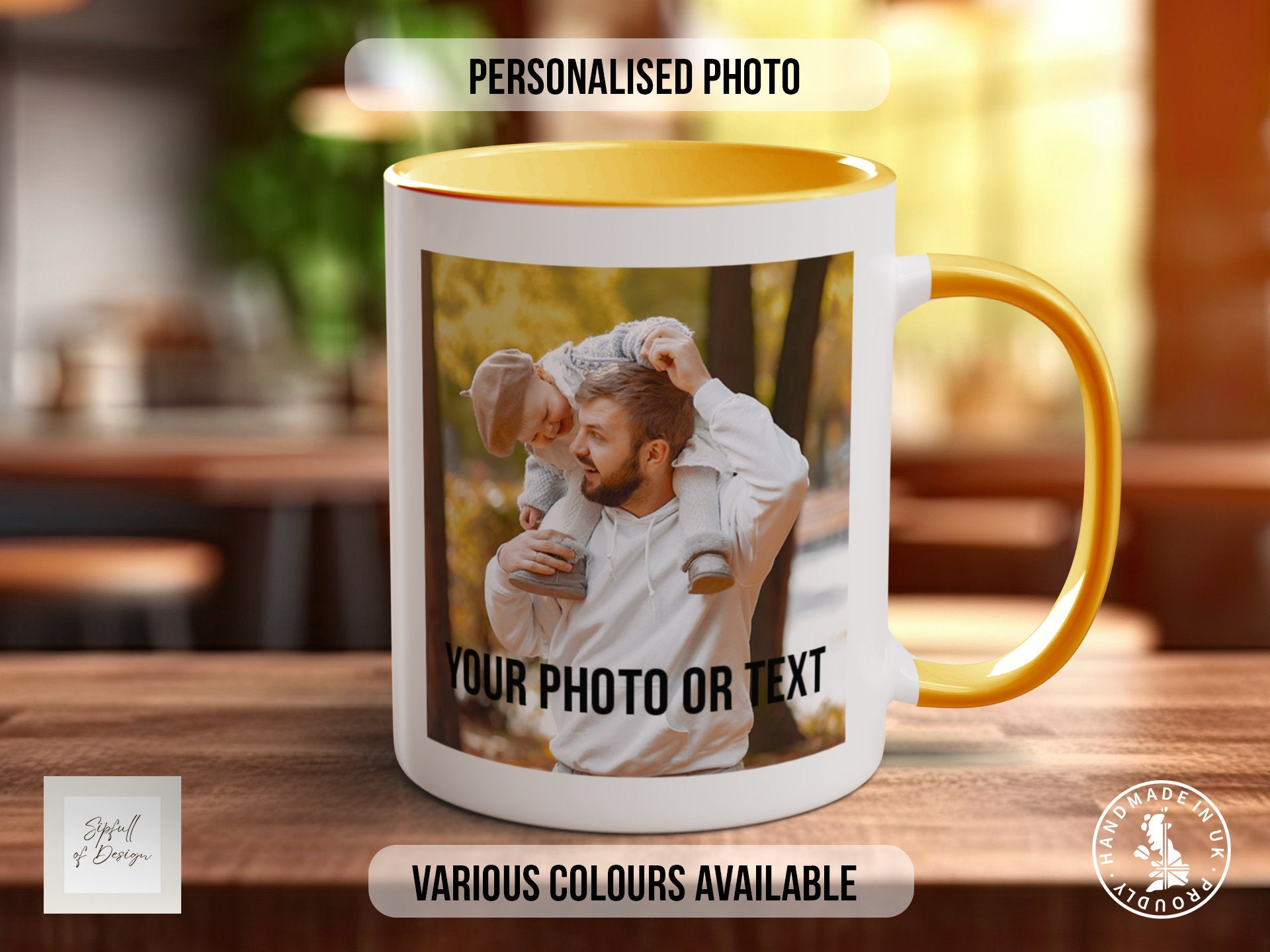Photo and Text Personalised Photo Mug - Coloured with Your Photos - Coloured 11oz and Bone China 15oz options