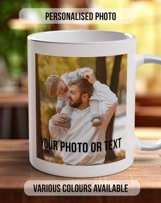 Photo and Text Personalised Photo Mug - Coloured with Your Photos - Coloured 11oz and Bone China 15oz options - Sipfull of Design