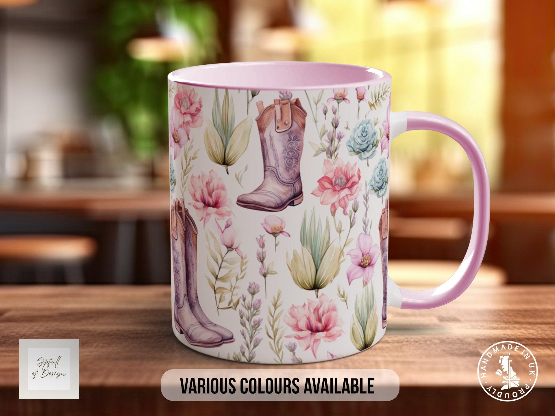 Coloured Floral Western Boho Full Wrap Art Mug - Design 9 - Sipfull of Design