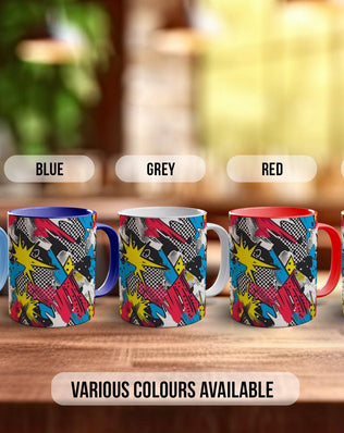 Abstract Comic Pop Pattern Full Wrap Coloured Art Mug - Design 11 - Sipfull of Design