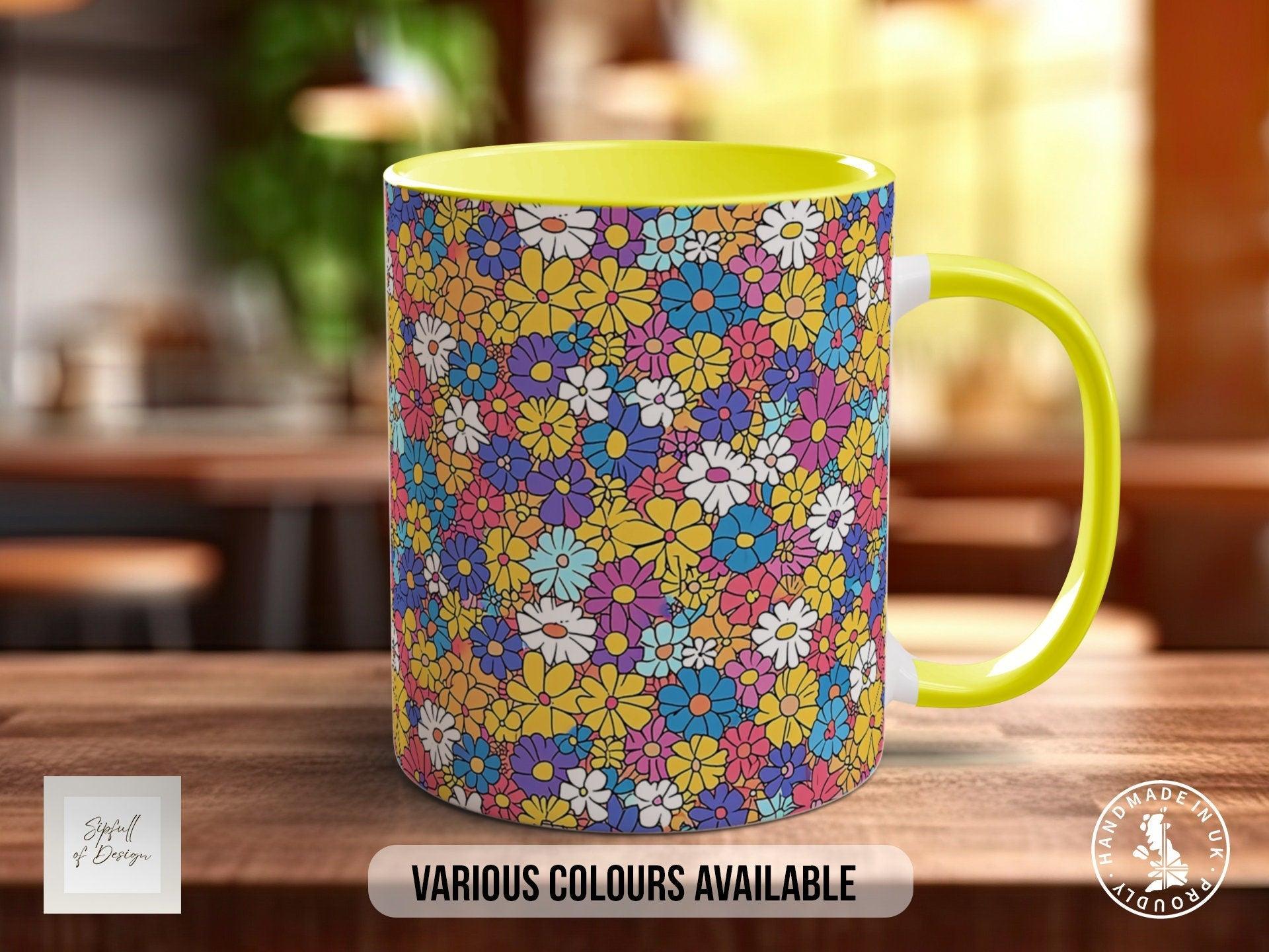 Coloured Groovy Flowers Full Wrap Art Mug - Design 3 - Sipfull of Design