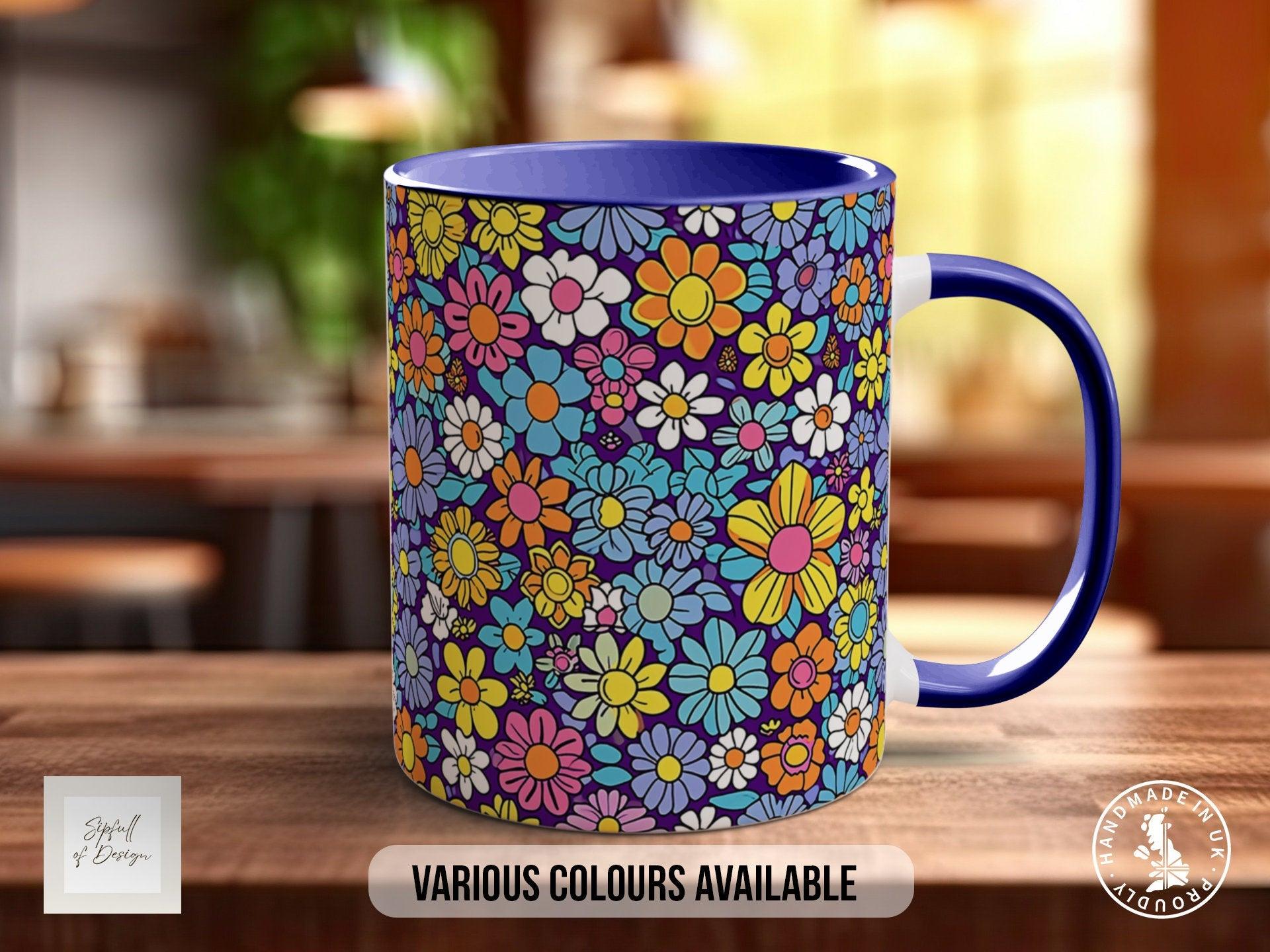 Coloured Groovy Flowers Full Wrap Art Mug - Design 2 - Sipfull of Design