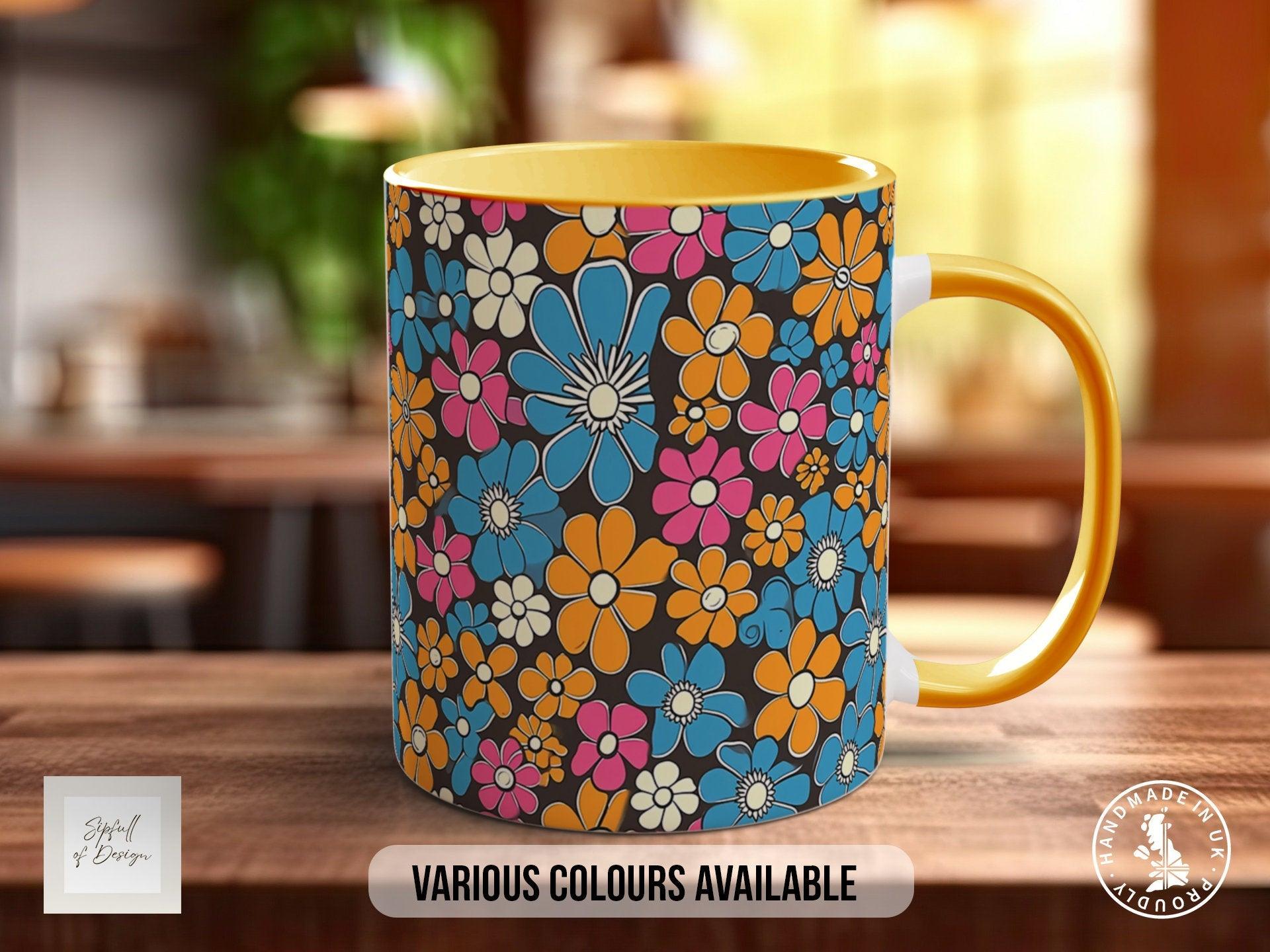 Coloured Groovy Flowers Full Wrap Art Mug - Design 11 - Sipfull of Design