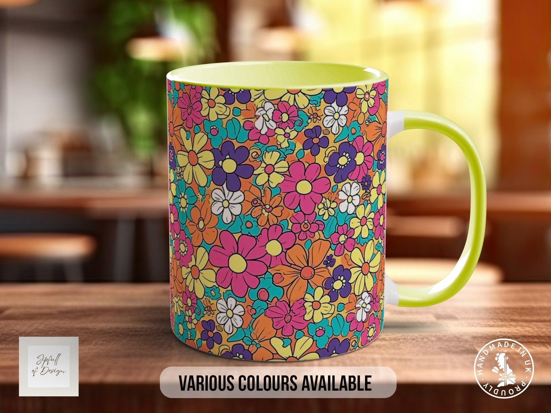 Coloured Groovy Flowers Full Wrap Art Mug - Design 8 - Sipfull of Design