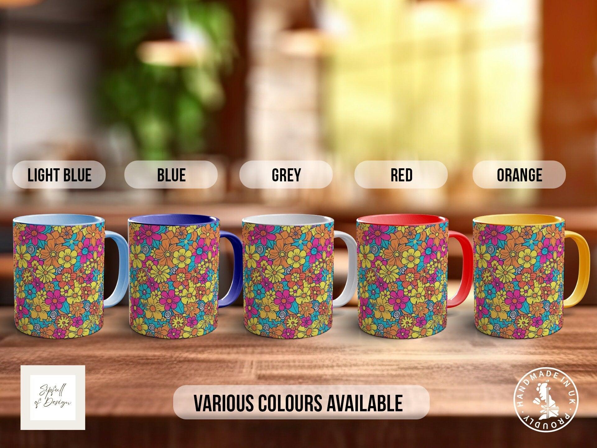 Coloured Groovy Flowers Full Wrap Art Mug - Design 5 - Sipfull of Design