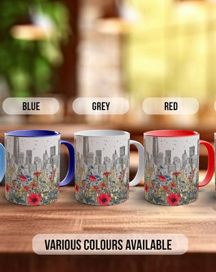 Cityscape Wildflower Pattern Full Wrap Coloured Art Mug - Design 2 - Sipfull of Design