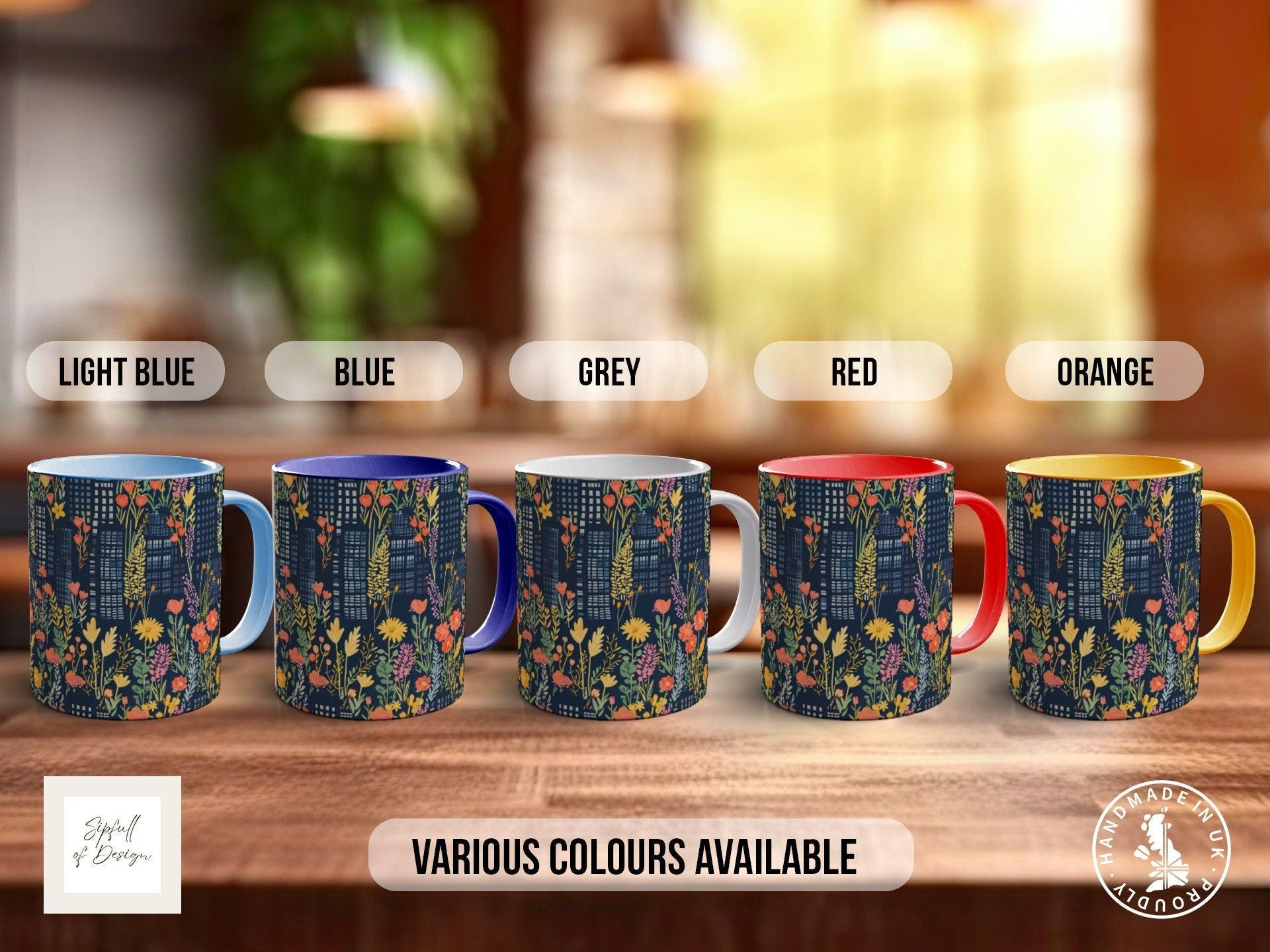 Cityscape Wildflower Pattern Full Wrap Coloured Art Mug - Design 10 - Sipfull of Design