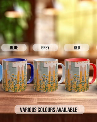 Cityscape Wildflower Pattern Full Wrap Coloured Art Mug - Design 12 - Sipfull of Design
