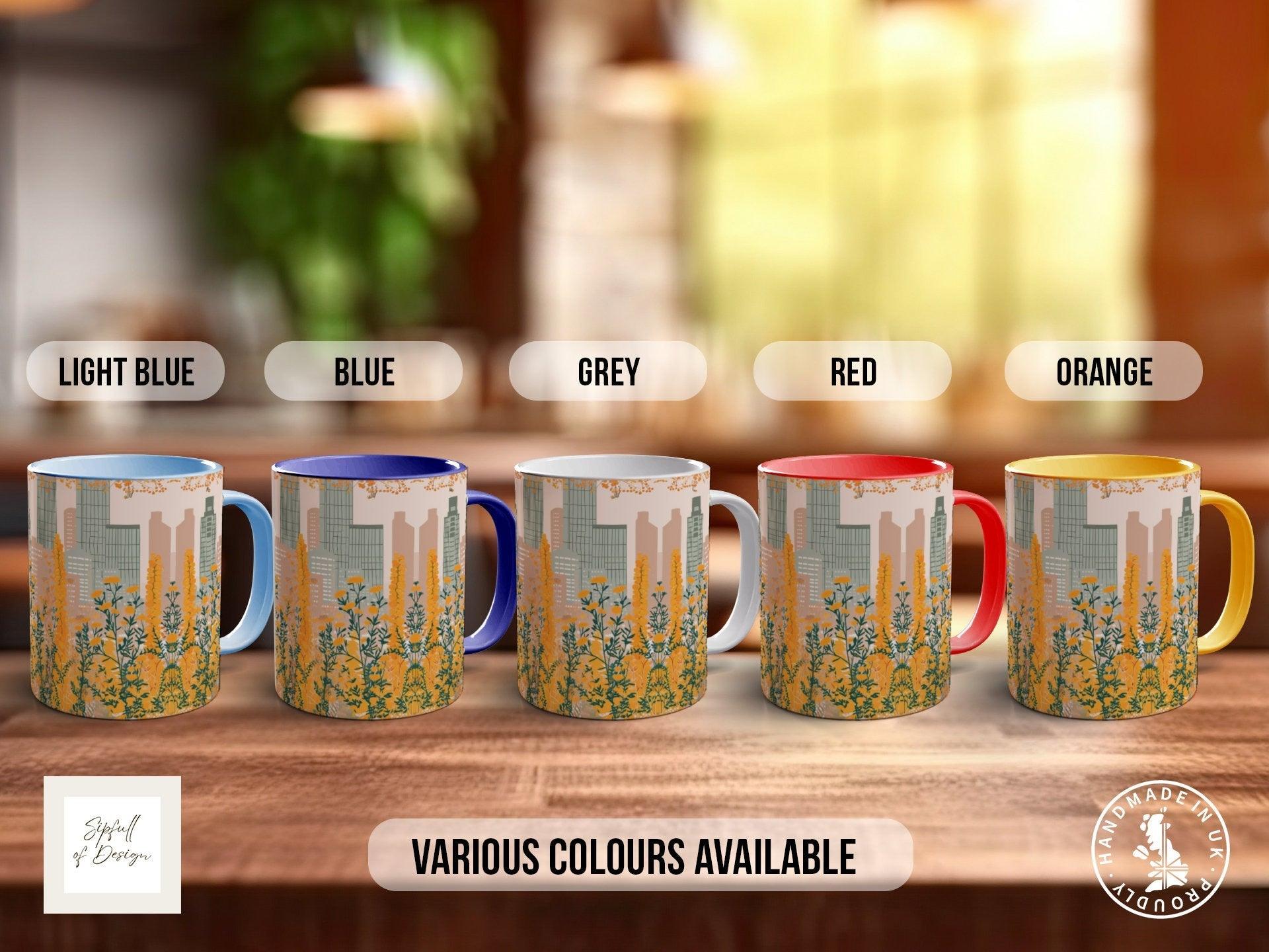 Cityscape Wildflower Pattern Full Wrap Coloured Art Mug - Design 12 - Sipfull of Design