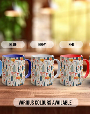 Cityscape Wildflower Pattern Full Wrap Coloured Art Mug - Design 4 - Sipfull of Design