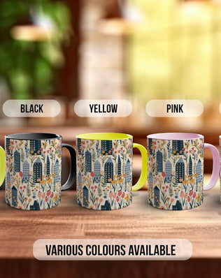 Cityscape Wildflower Pattern Full Wrap Coloured Art Mug - Design 13 - Sipfull of Design