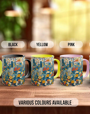 Cityscape Wildflower Pattern Full Wrap Coloured Art Mug - Design 14 - Sipfull of Design