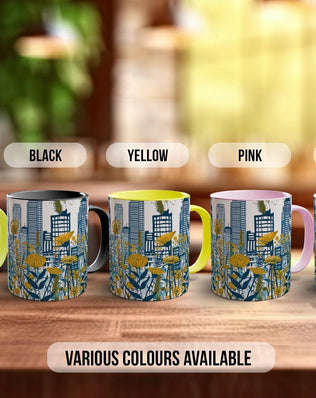 Cityscape Wildflower Pattern Full Wrap Coloured Art Mug - Design 8 - Sipfull of Design