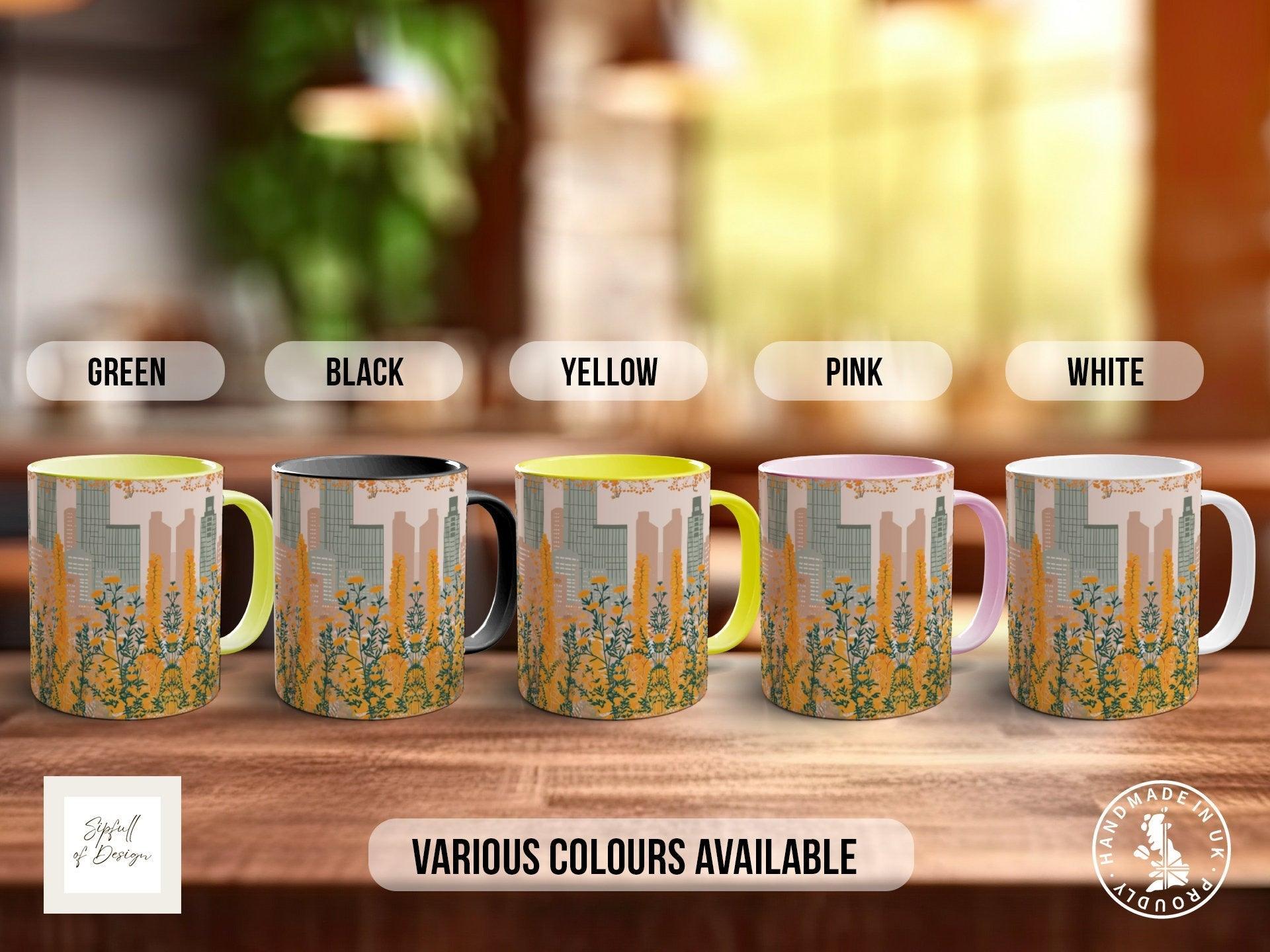Cityscape Wildflower Pattern Full Wrap Coloured Art Mug - Design 12 - Sipfull of Design