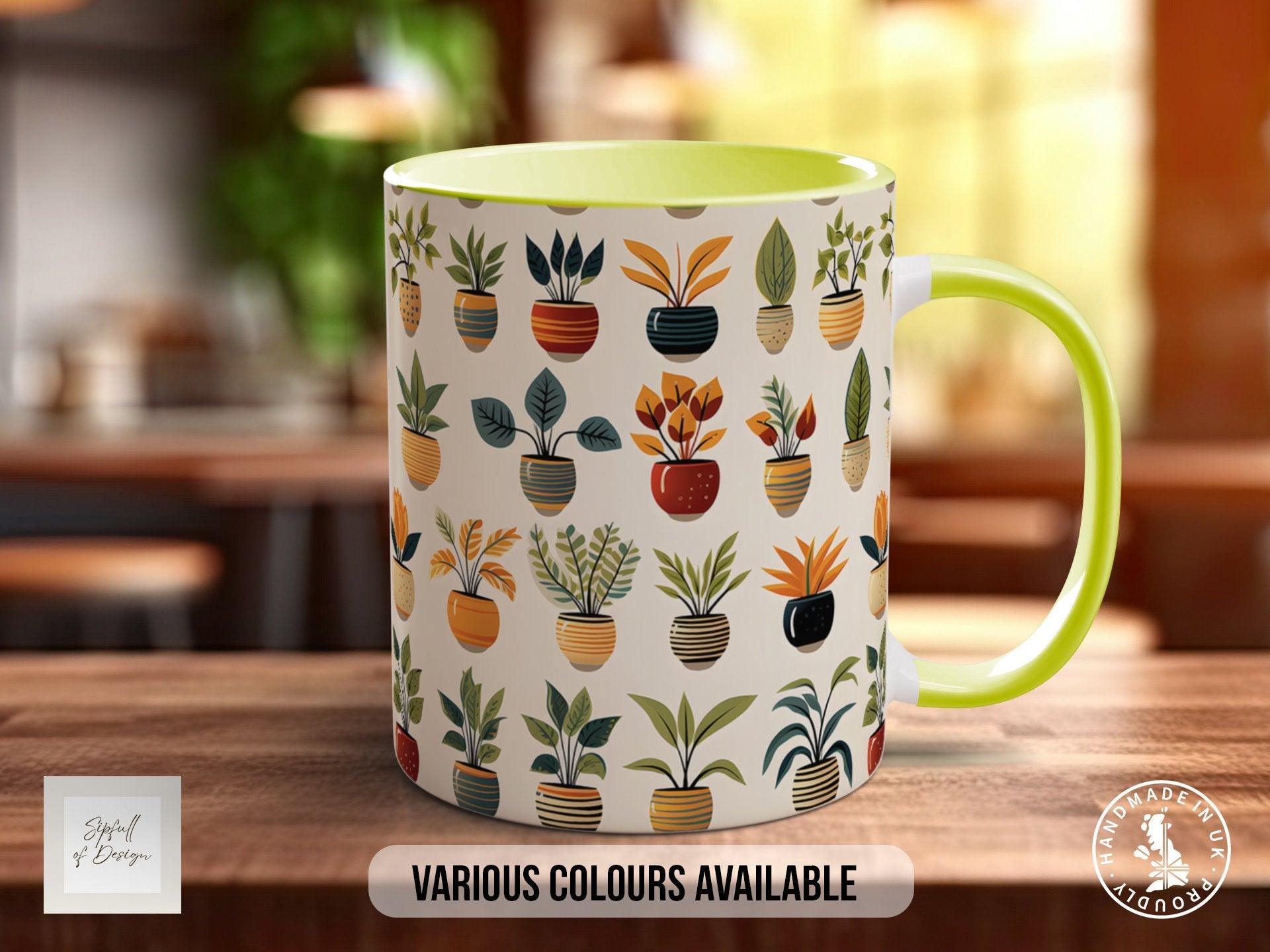 House Plants Full Wrap Art Mug - Design 2 - Coloured 11oz, Bone China 10oz and 15oz and Latte 12oz options. - Sipfull of Design