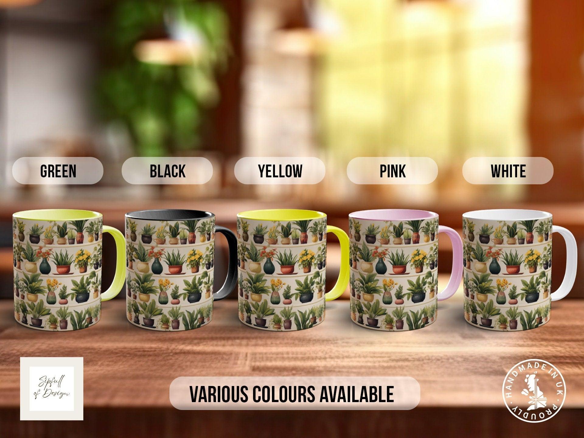 House Plants Full Wrap Art Mug - Design 5 - Coloured 11oz, Bone China 10oz and 15oz and Latte 12oz options. - Sipfull of Design
