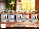 a group of coffee mugs sitting on top of a wooden table