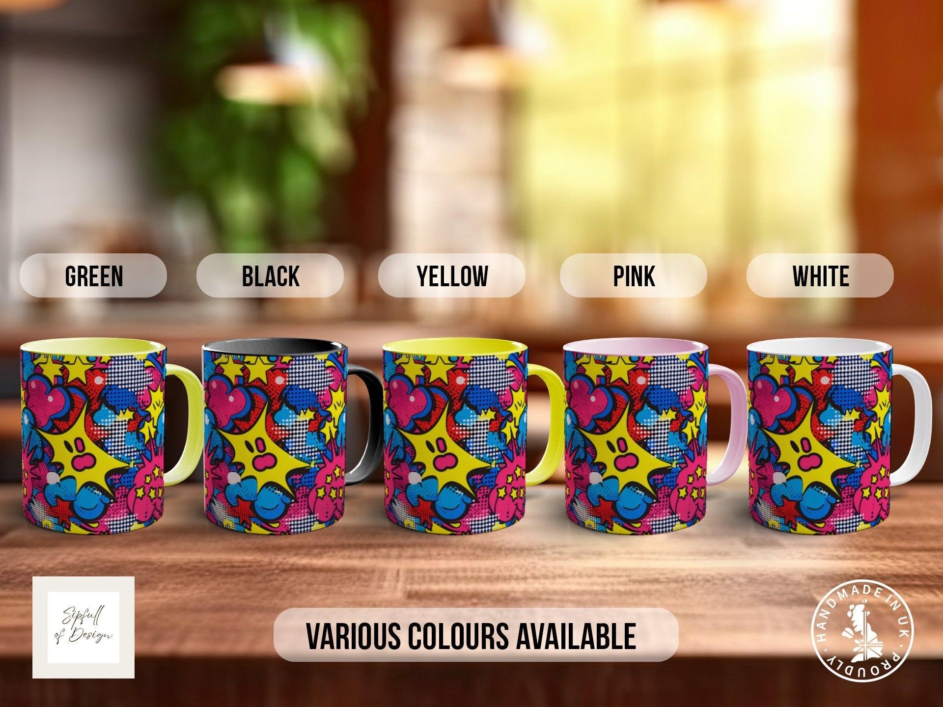 Abstract Comic Pop Pattern Full Wrap Coloured Art Mug - Design 3 - Sipfull of Design
