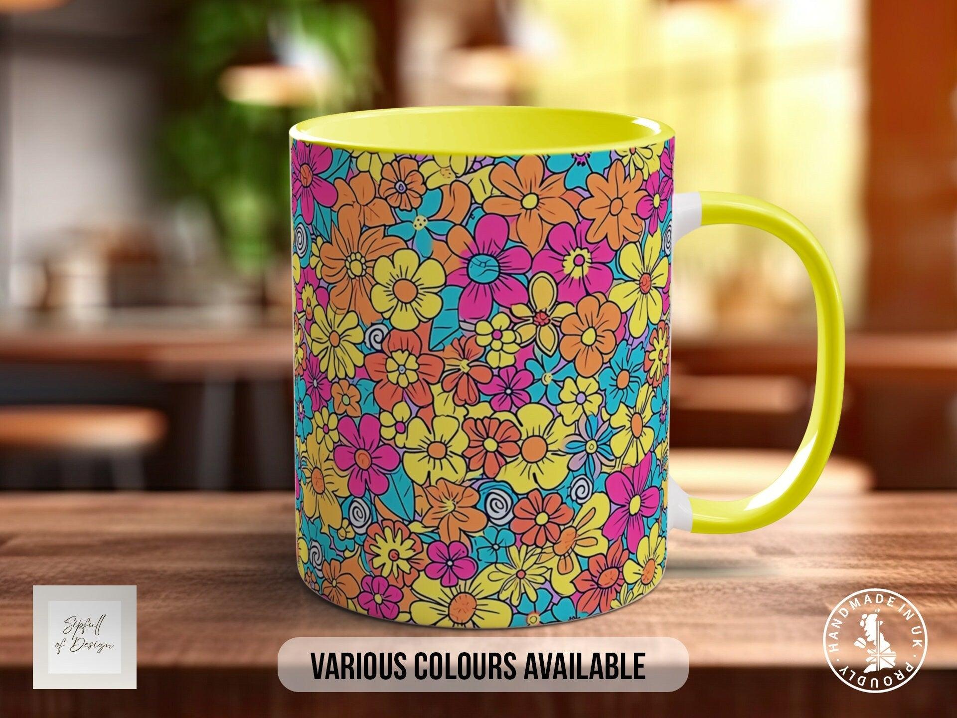 Coloured Groovy Flowers Full Wrap Art Mug - Design 5 - Sipfull of Design
