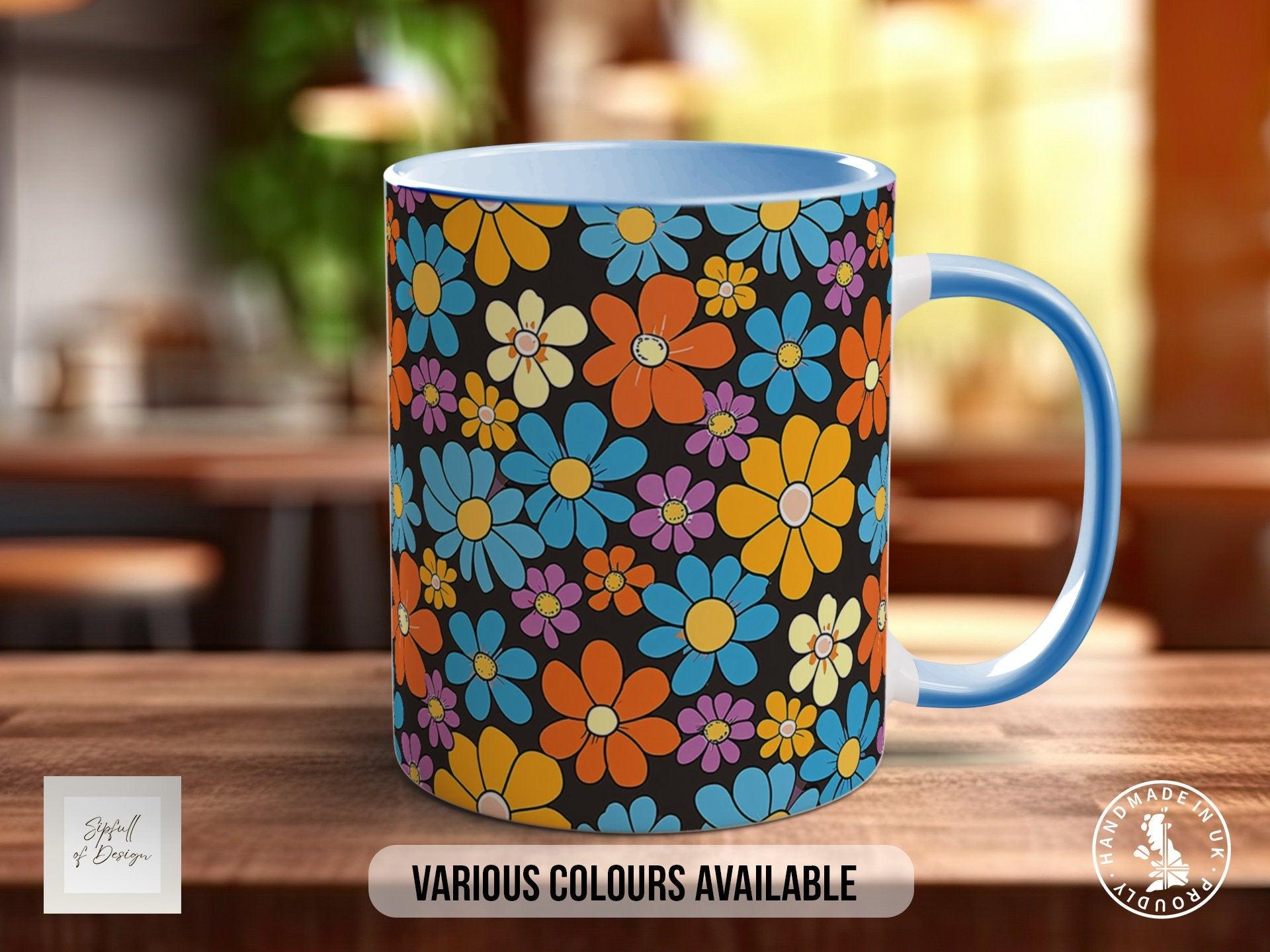 Coloured Groovy Flowers Full Wrap Art Mug - Design 12 - Sipfull of Design
