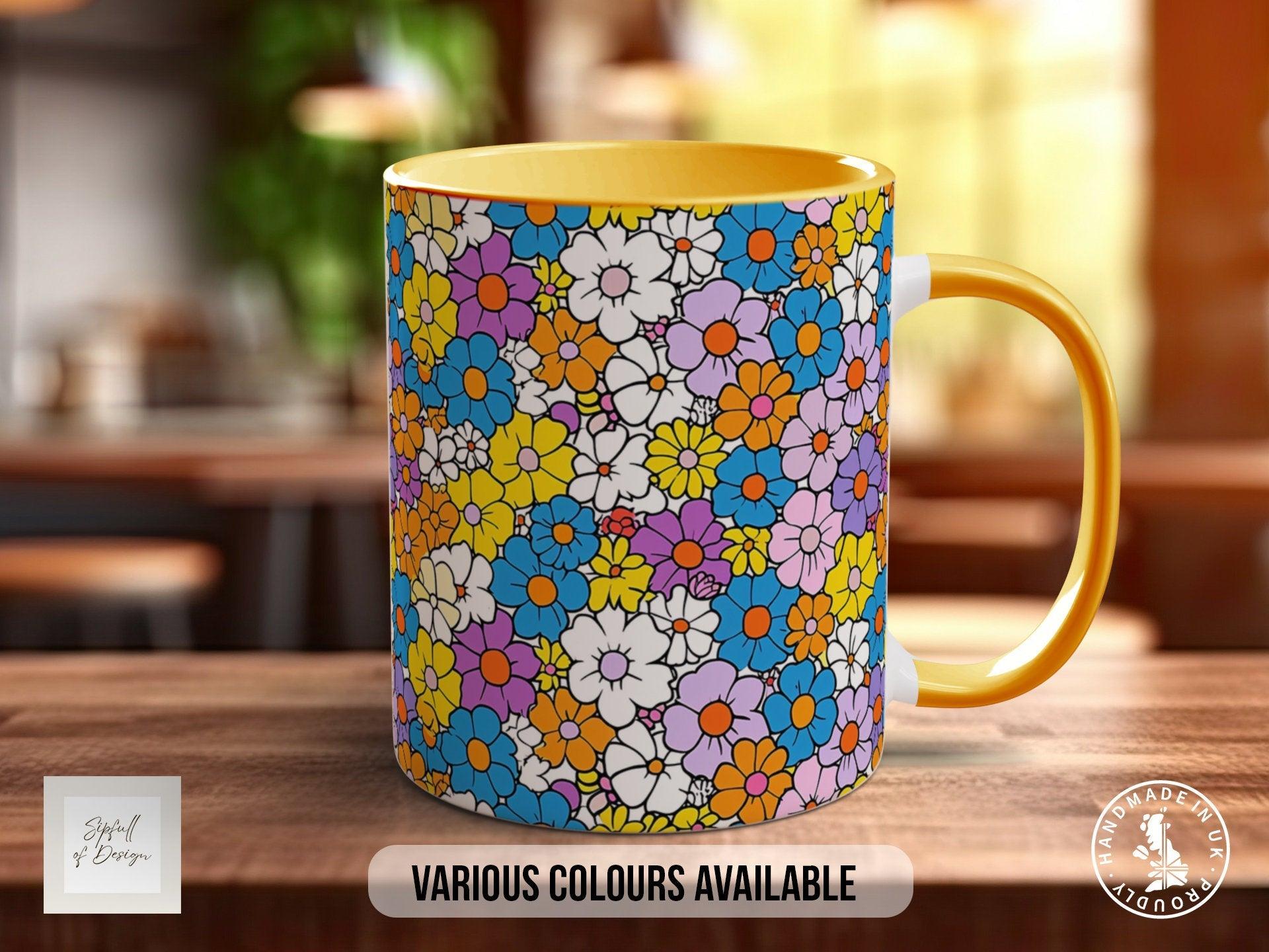 Coloured Groovy Flowers Full Wrap Art Mug - Design 6 - Sipfull of Design