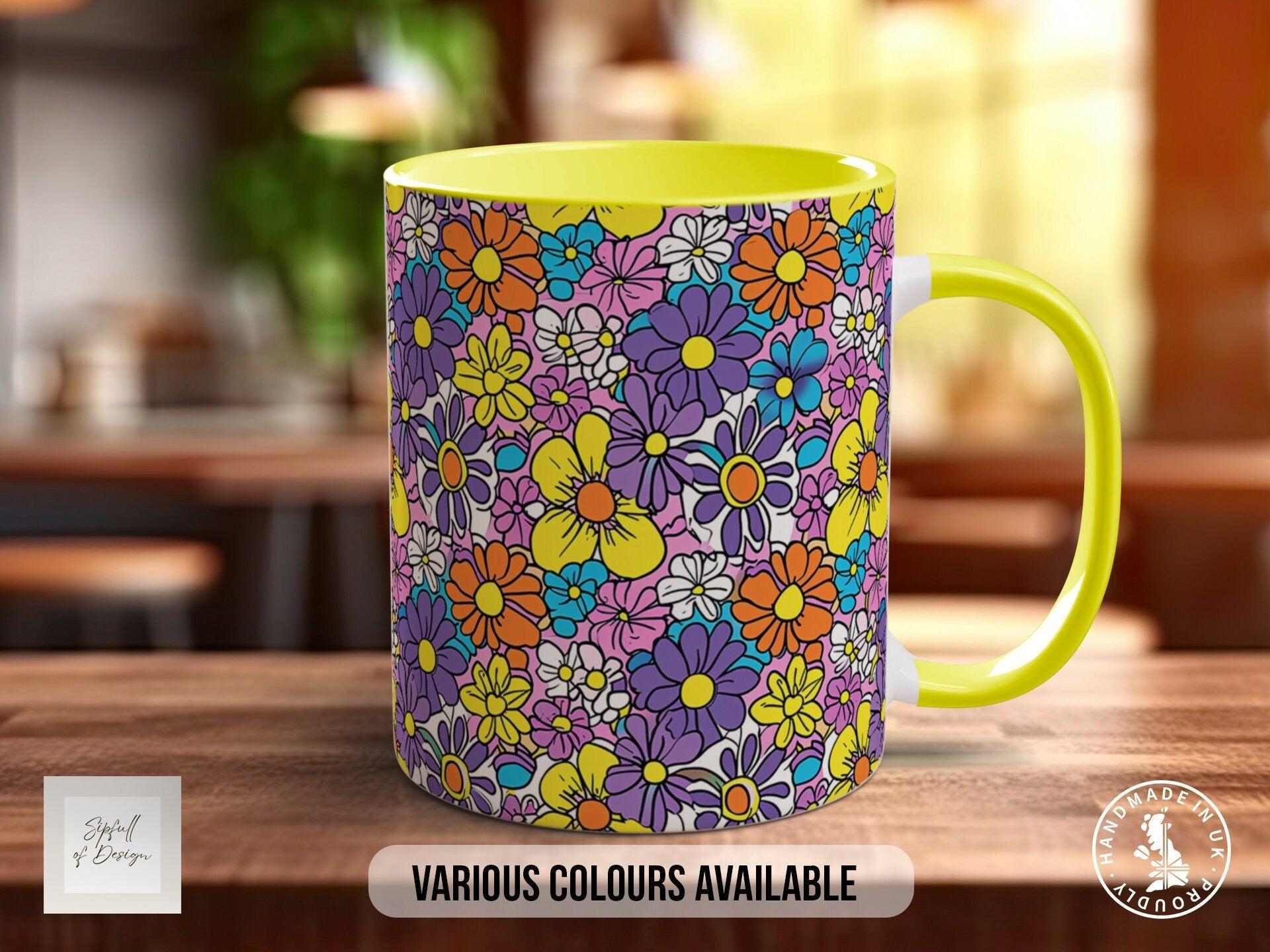 Coloured Groovy Flowers Full Wrap Art Mug - Design 7 - Sipfull of Design