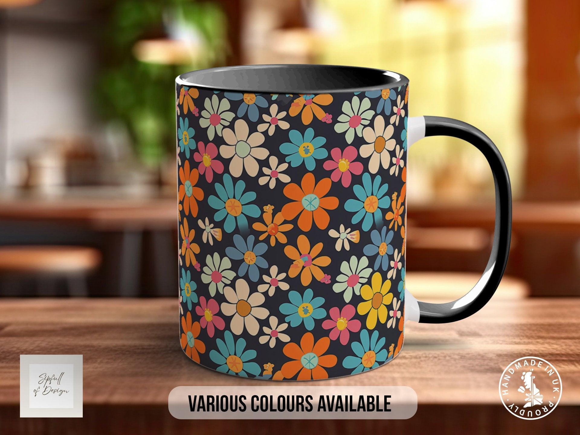Coloured Groovy Flowers Full Wrap Art Mug - Design 9 - Sipfull of Design