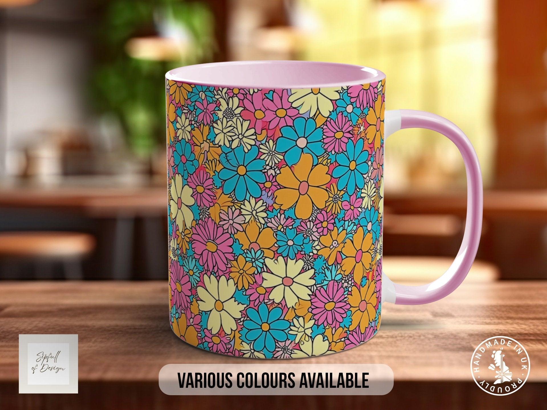 Coloured Groovy Flowers Full Wrap Art Mug - Design 1 - Sipfull of Design