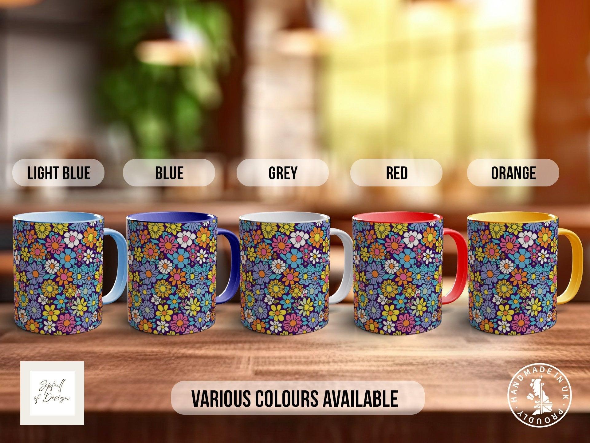 Coloured Groovy Flowers Full Wrap Art Mug - Design 2 - Sipfull of Design