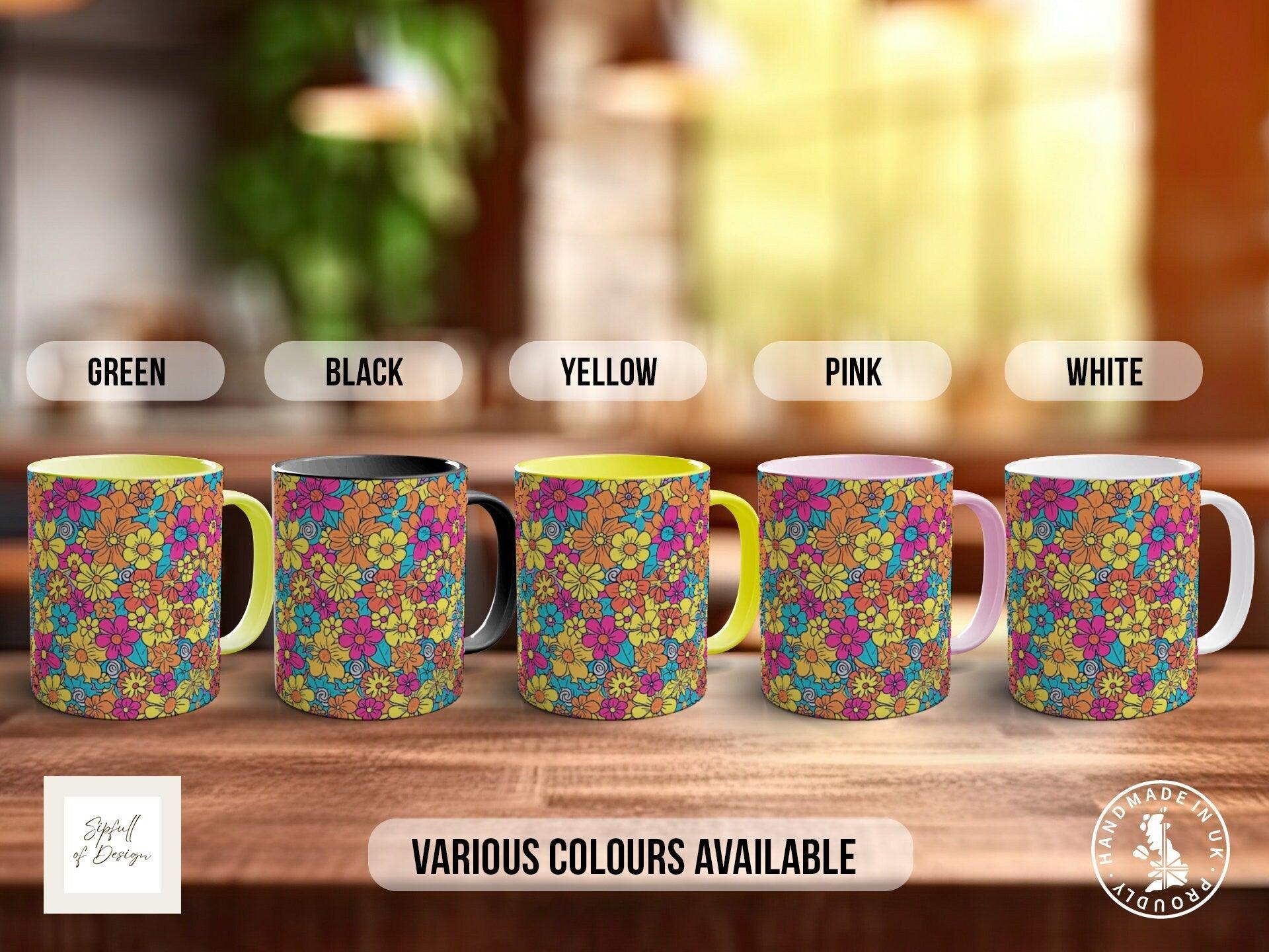 Coloured Groovy Flowers Full Wrap Art Mug - Design 5 - Sipfull of Design