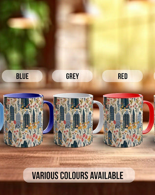 Cityscape Wildflower Pattern Full Wrap Coloured Art Mug - Design 13 - Sipfull of Design