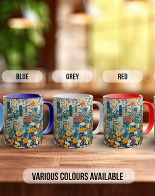Cityscape Wildflower Pattern Full Wrap Coloured Art Mug - Design 14 - Sipfull of Design