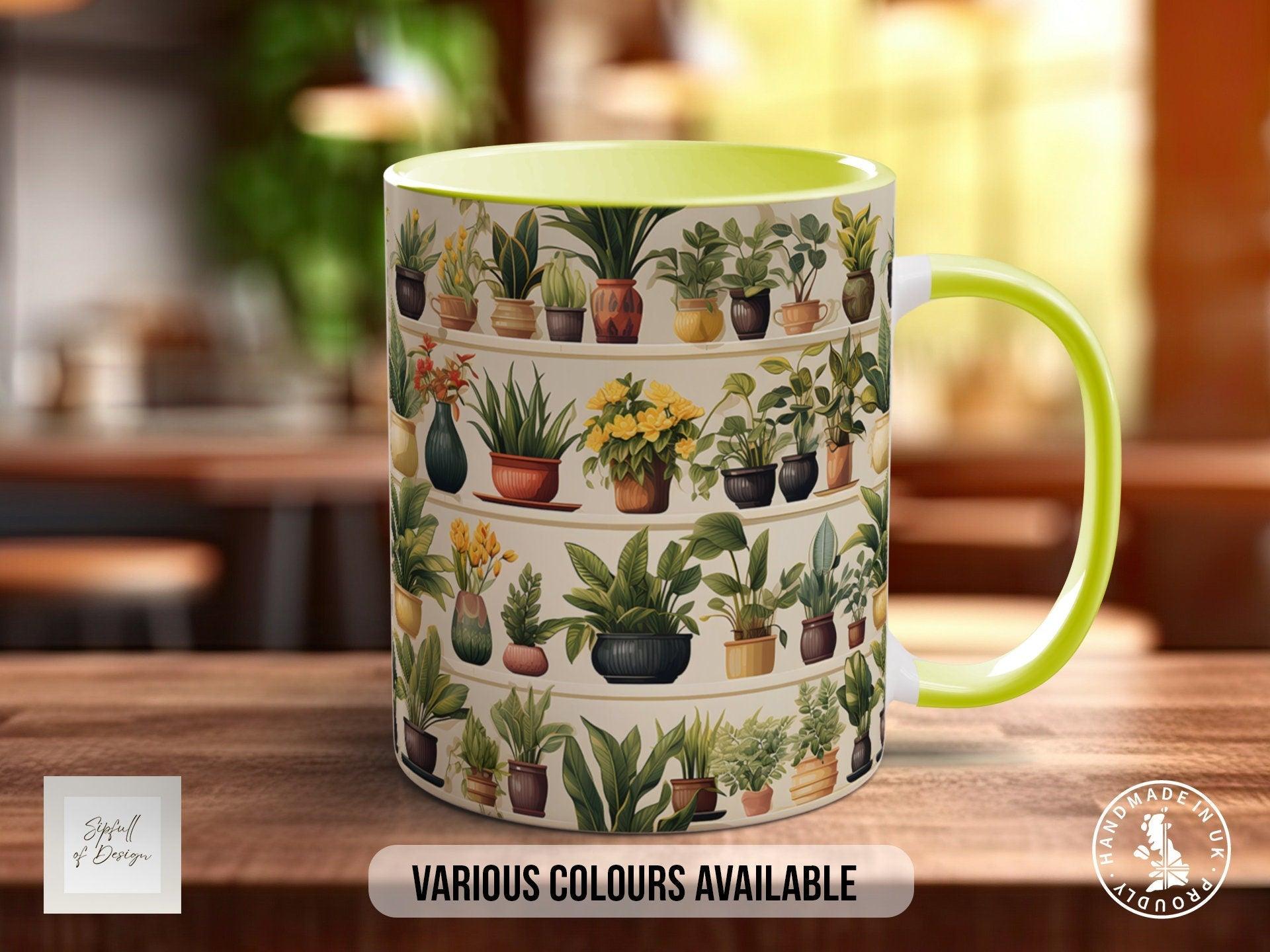 House Plants Full Wrap Art Mug - Design 5 - Coloured 11oz, Bone China 10oz and 15oz and Latte 12oz options. - Sipfull of Design