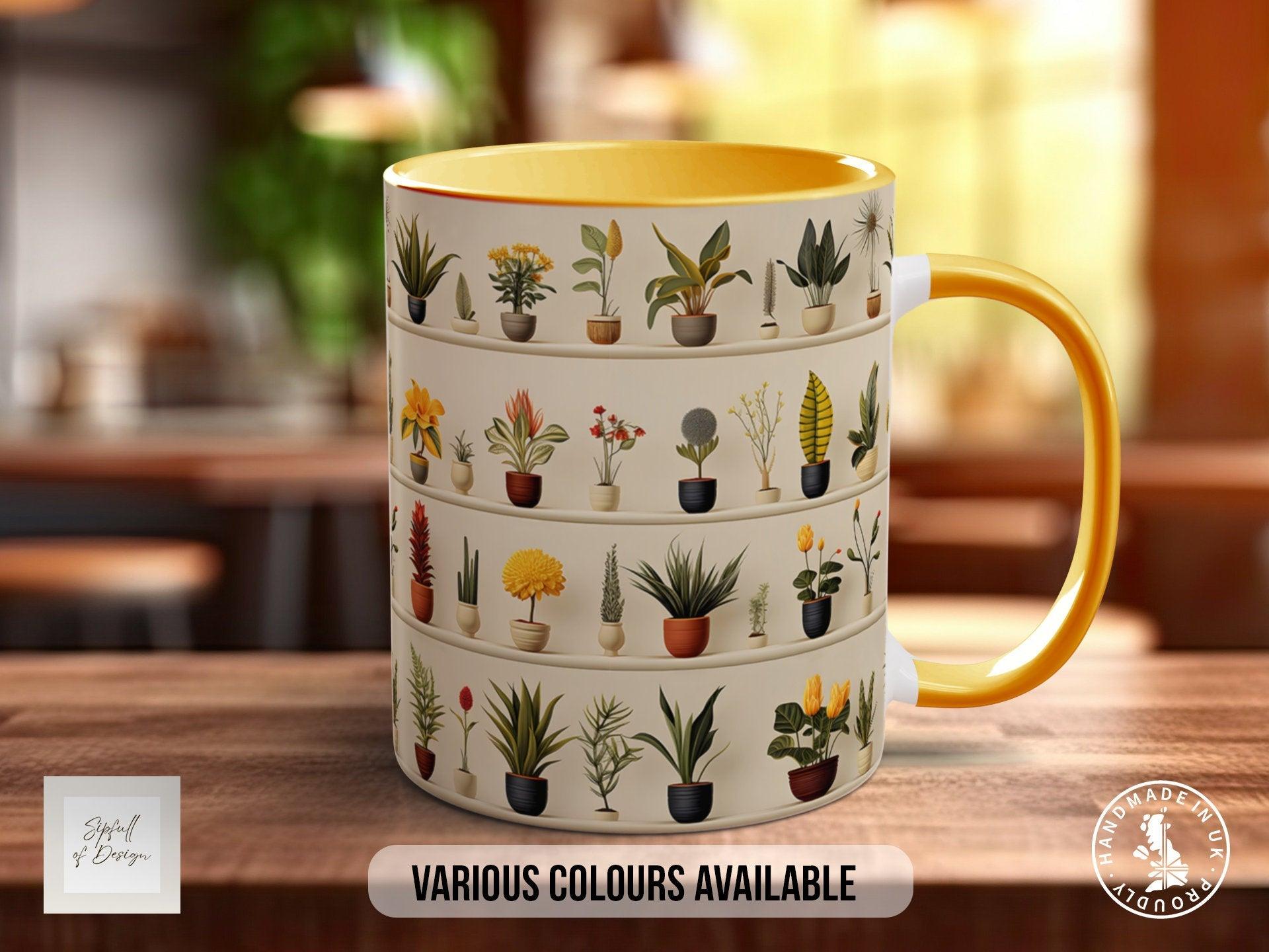 House Plants Full Wrap Art Mug - Design 1 - Coloured 11oz, Bone China 10oz and 15oz and Latte 12oz options. - Sipfull of Design
