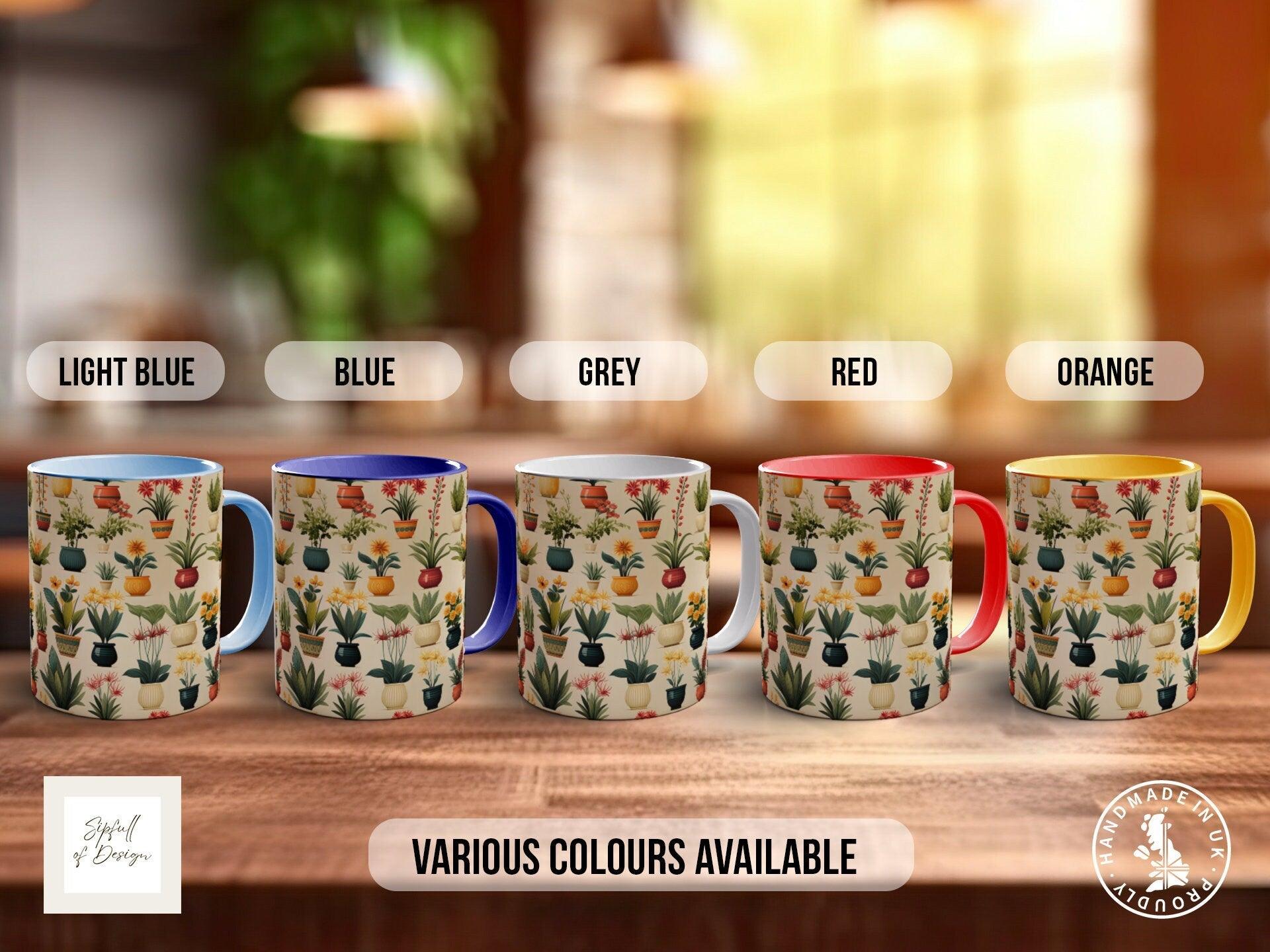 House Plants Full Wrap Art Mug - Design 8 - Coloured 11oz, Bone China 10oz and 15oz and Latte 12oz options. - Sipfull of Design