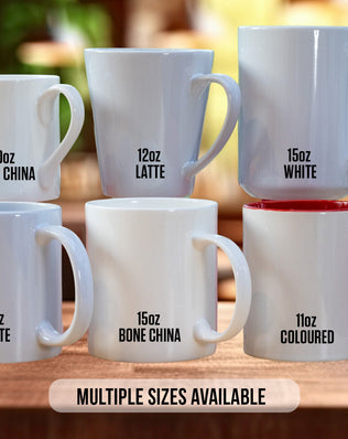 a group of coffee mugs sitting on top of a wooden table