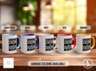a group of coffee mugs sitting on top of a wooden table