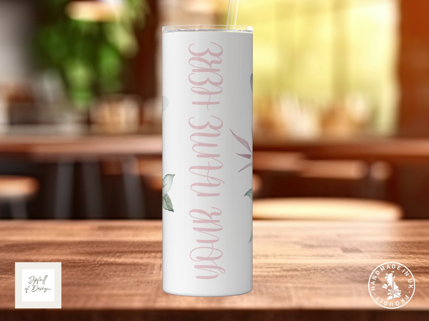 Pink Flowers Personalised Name 20oz Insulated Tumbler With lid and straw!