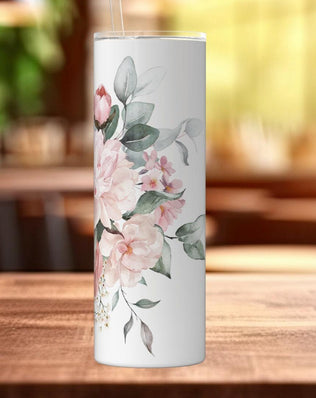 Pink Flowers Personalised Name 20oz Insulated Tumbler With lid and straw! - Sipfull of Design