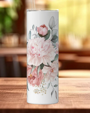 Pink Flowers Personalised Name 20oz Insulated Tumbler With lid and straw! - Sipfull of Design