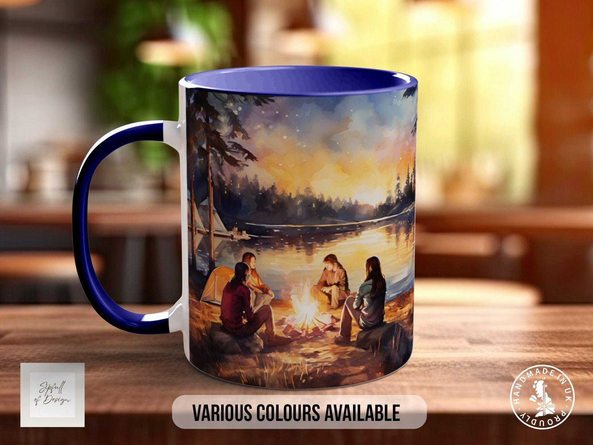 Camping Friends Around the Campfire - Coloured 11oz, Bone China 10oz and 15oz and Latte 12oz options. - Sipfull of Design