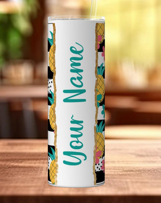 Black and white Pineapples Personalised Name 20oz Insulated Tumbler With lid and straw! - Sipfull of Design