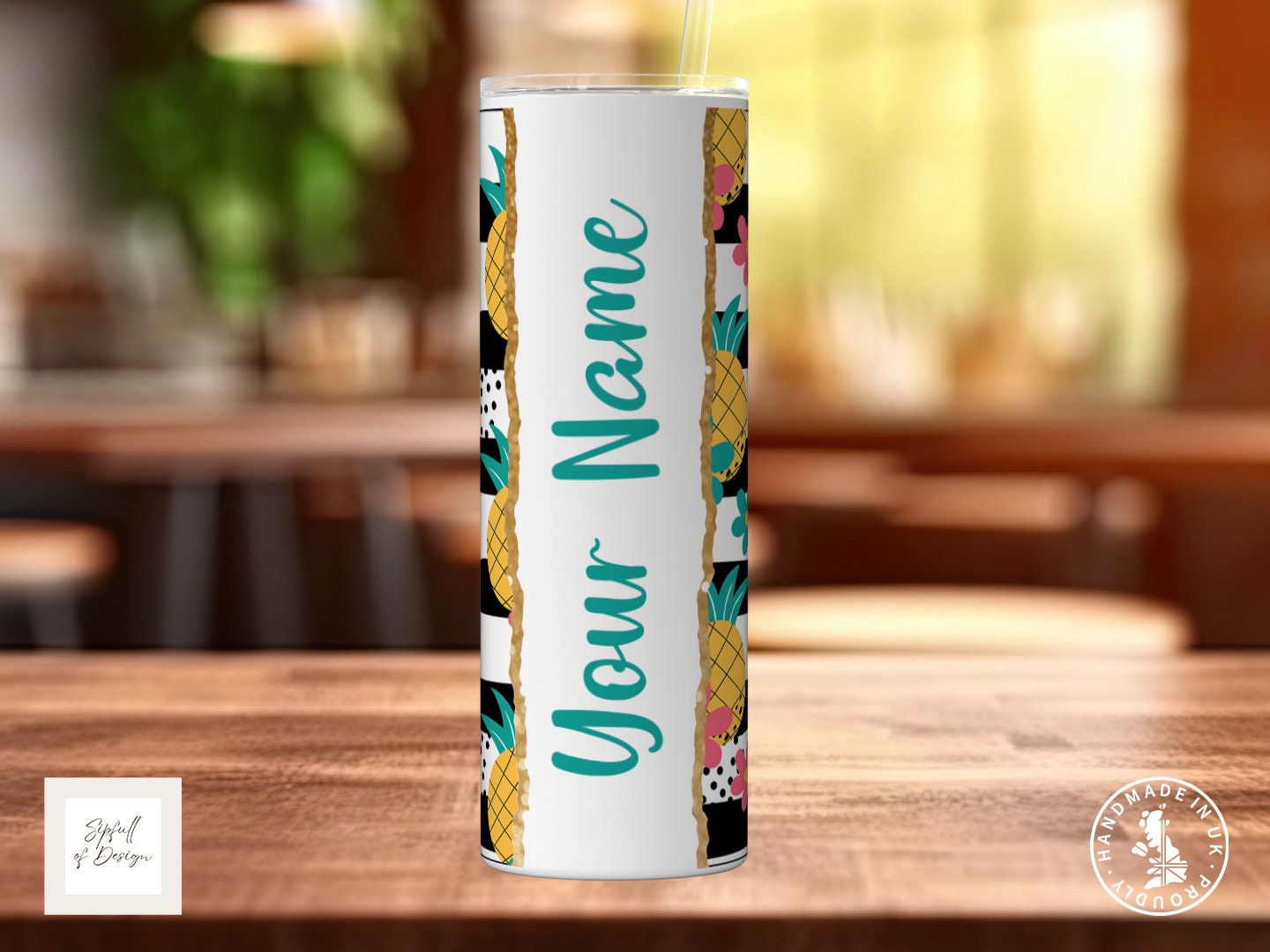Black and white Pineapples Personalised Name 20oz Insulated Tumbler With lid and straw!