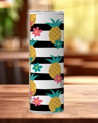 Black and white Pineapples Personalised Name 20oz Insulated Tumbler With lid and straw! - Sipfull of Design