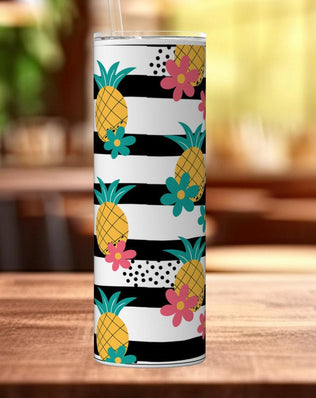 Black and white Pineapples Personalised Name 20oz Insulated Tumbler With lid and straw! - Sipfull of Design