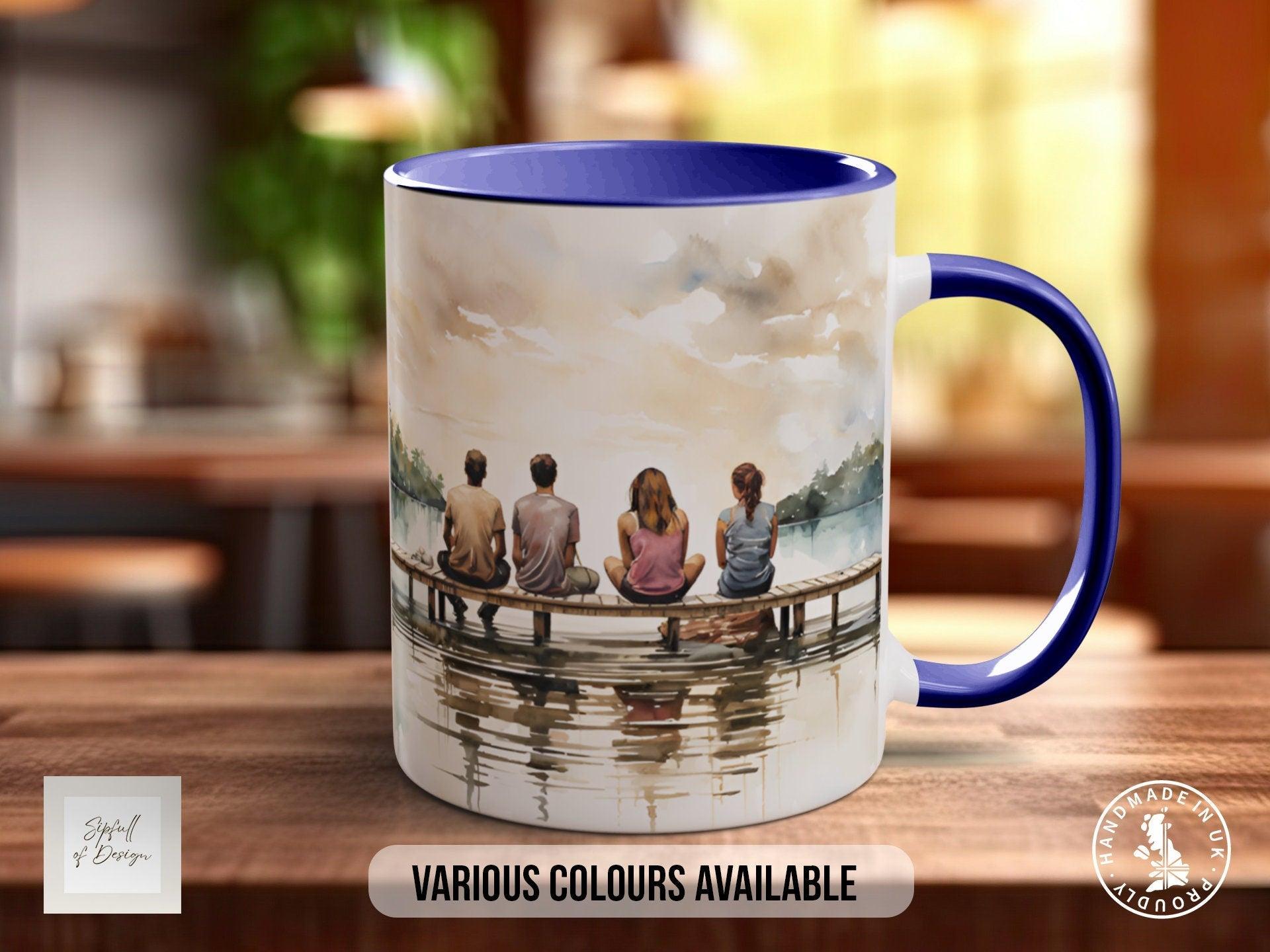 Camping Friends Sitting on the Dock Mug - Coloured 11oz, Bone China 10oz and 15oz and Latte 12oz options. - Sipfull of Design