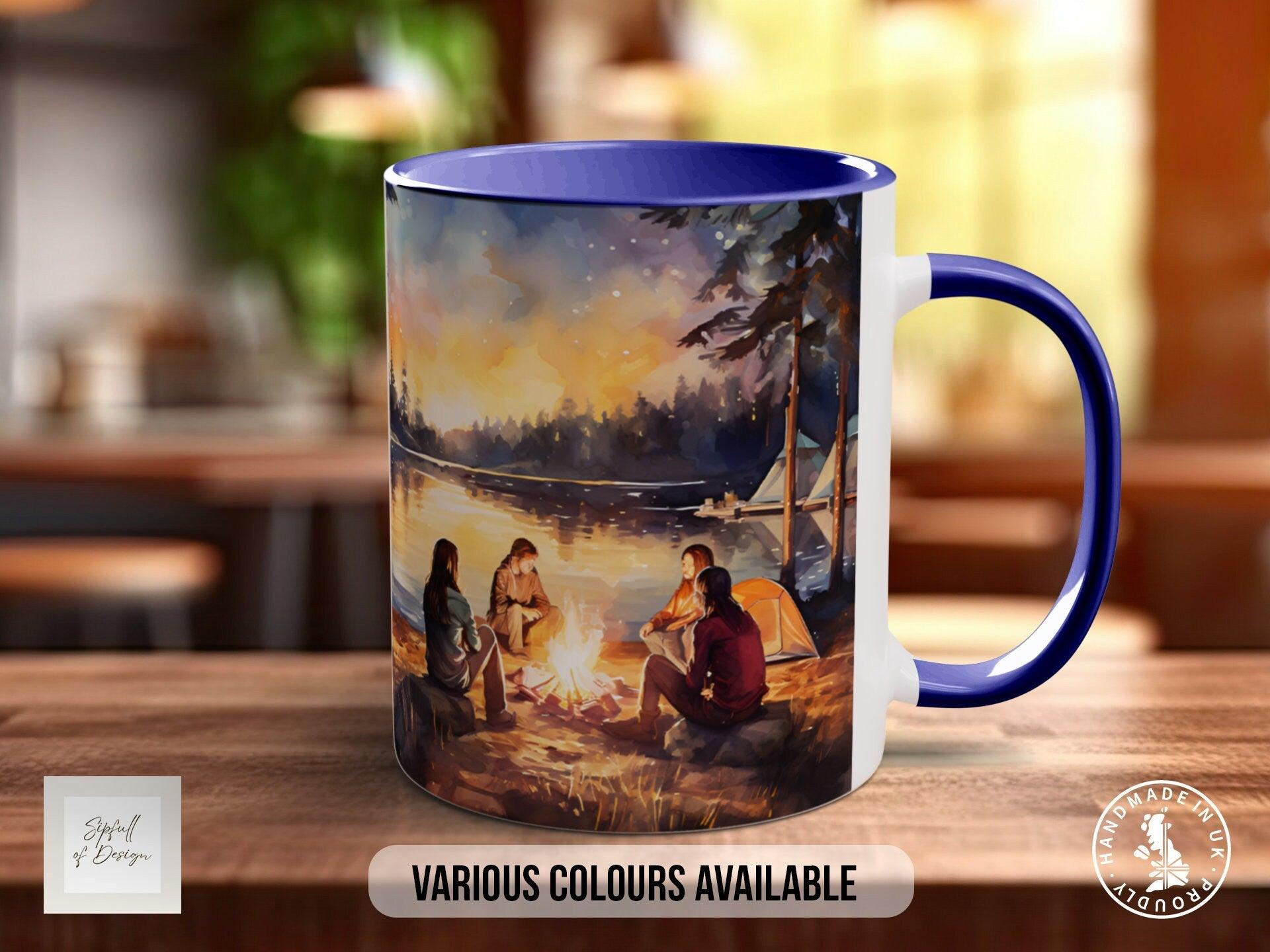 Camping Friends Around the Campfire - Coloured 11oz, Bone China 10oz and 15oz and Latte 12oz options. - Sipfull of Design
