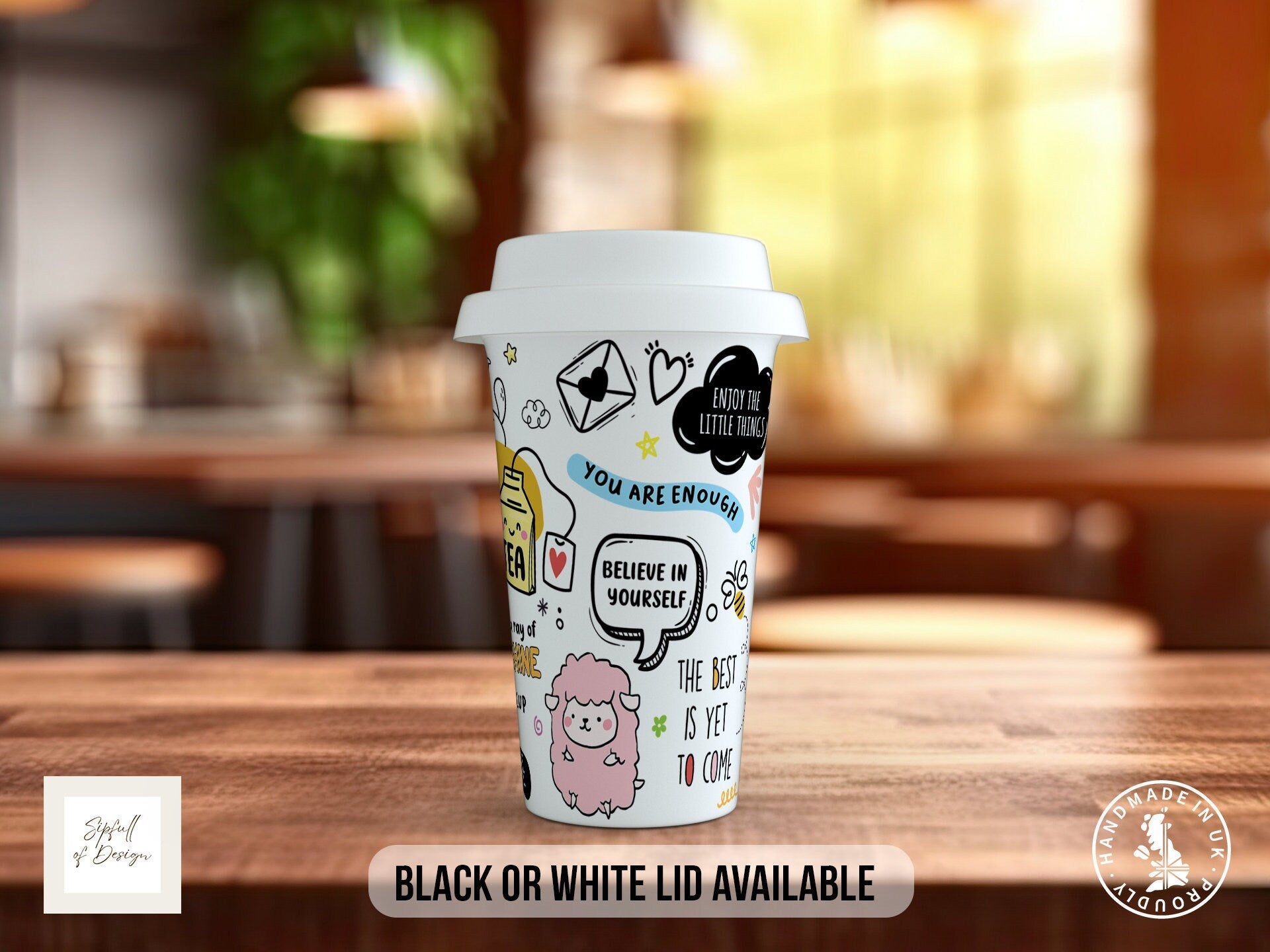Mug Of Positivi-tea Motivational Travel Mug - a double insulated unbreakable Mug of Positivity - Black or White Lid